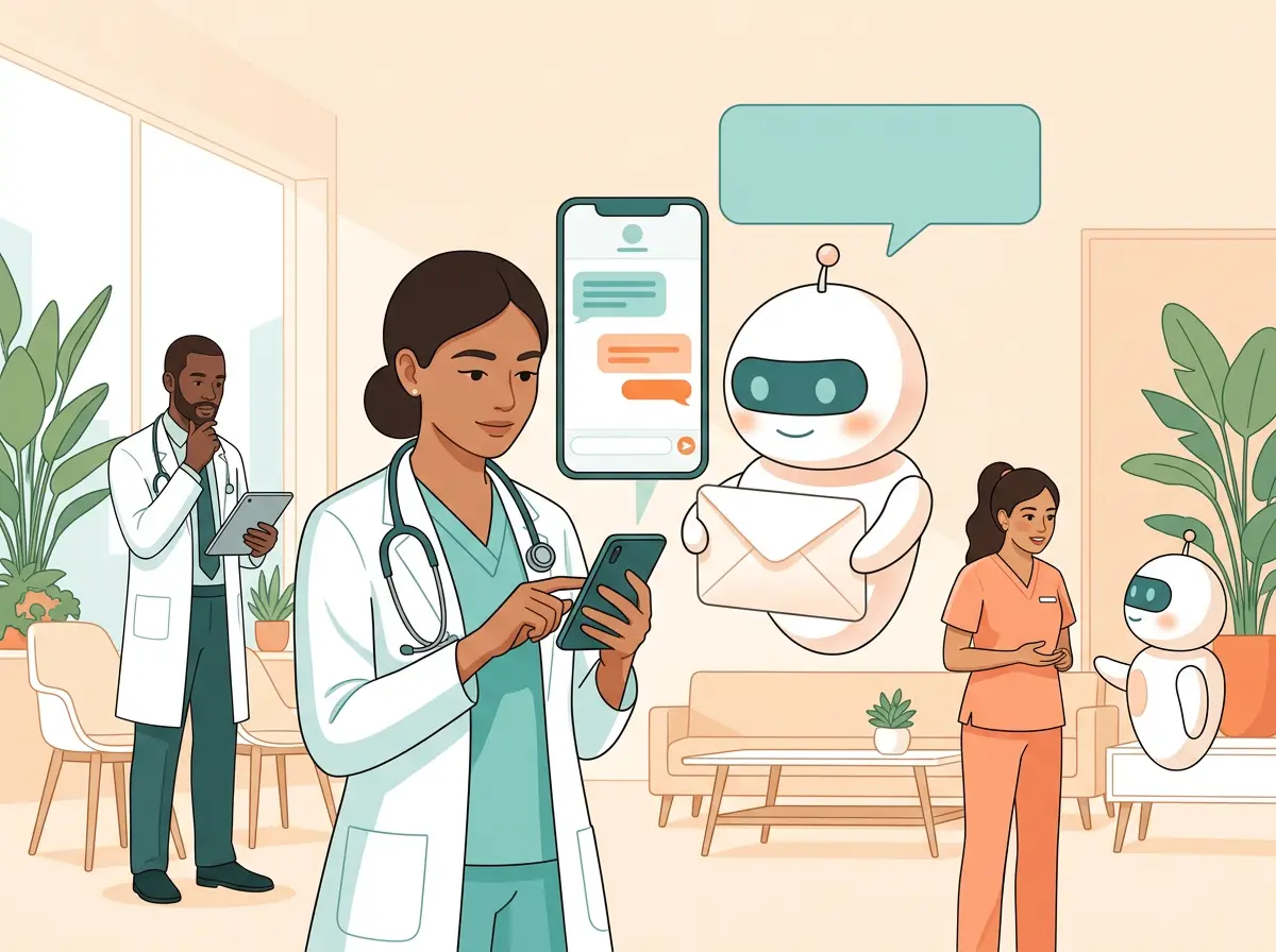 Clinician sending patient messages with a robot helper