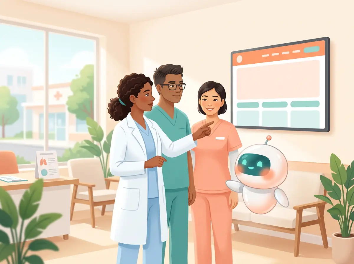 Doctor and robot reviewing the practice website