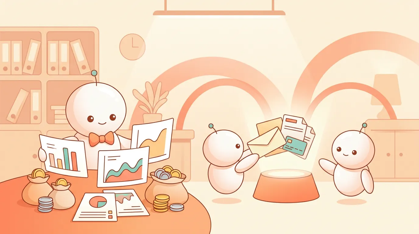 Financials helper robots reviewing statements